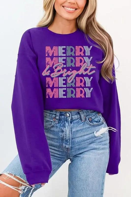 Retro Merry & Bright Graphic Fleece Sweatshirts - Love Salve